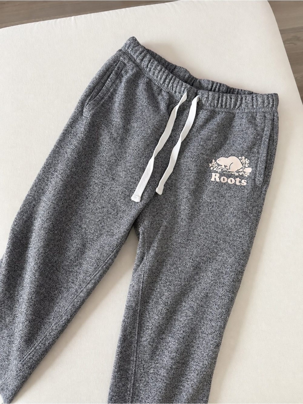 Roots Kids Gray Heather Joggers with White Drawcord